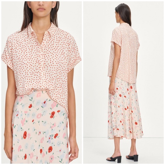 Samsøe Samsøe Majan Shirt XXS Pearl Drops button down dots pink cream orange - Picture 1 of 13